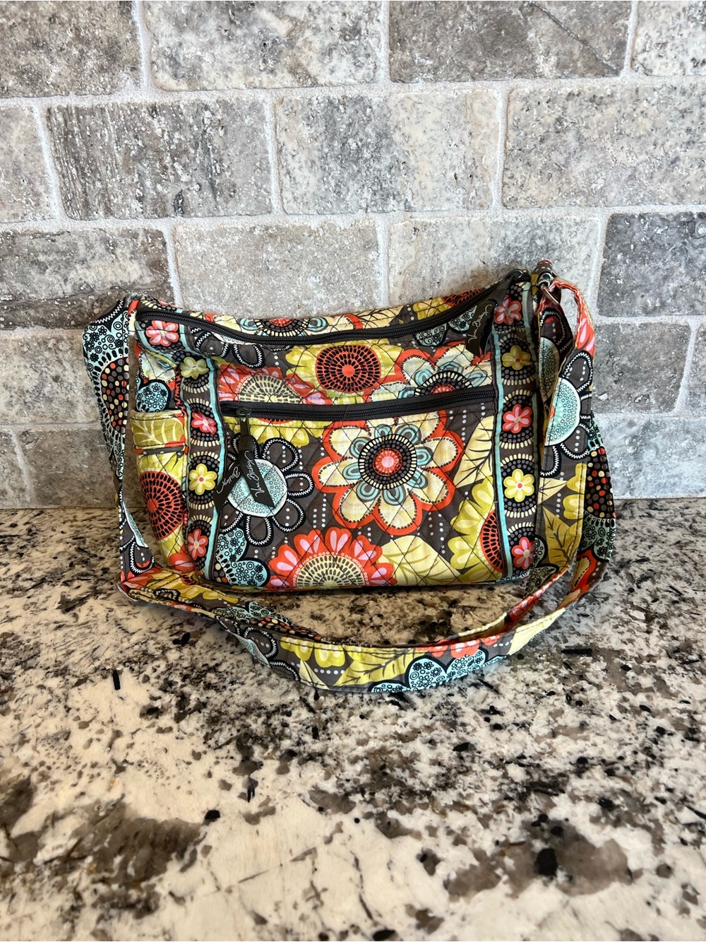 Vera Bradley Quilted Shoulder Bag in Yellow, Coral & Turquoise Floral